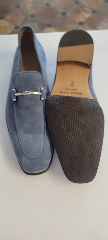 Blue suede loafers resoled